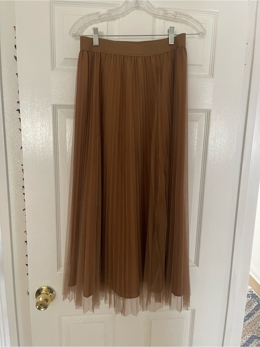 Brown Pleated Tulle Midi-Maxi Skirt